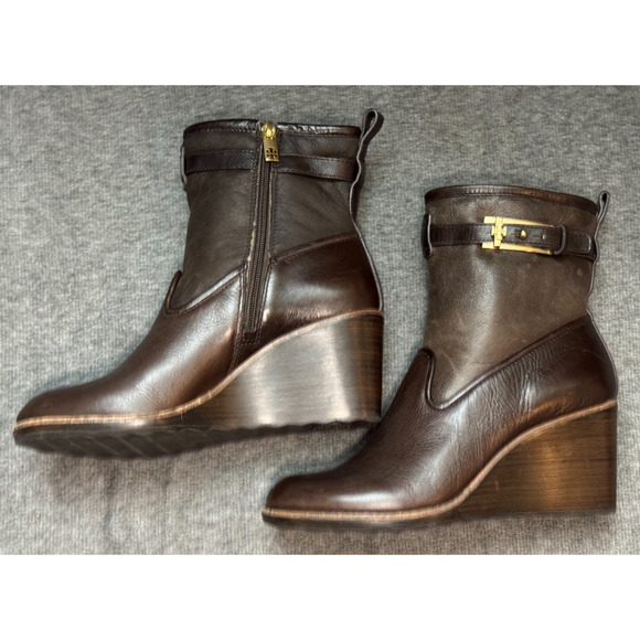 Tory Burch Primrose Boots Brown Leather Faux Fur Zip Up - Womens 8 - Picture 8 of 13
